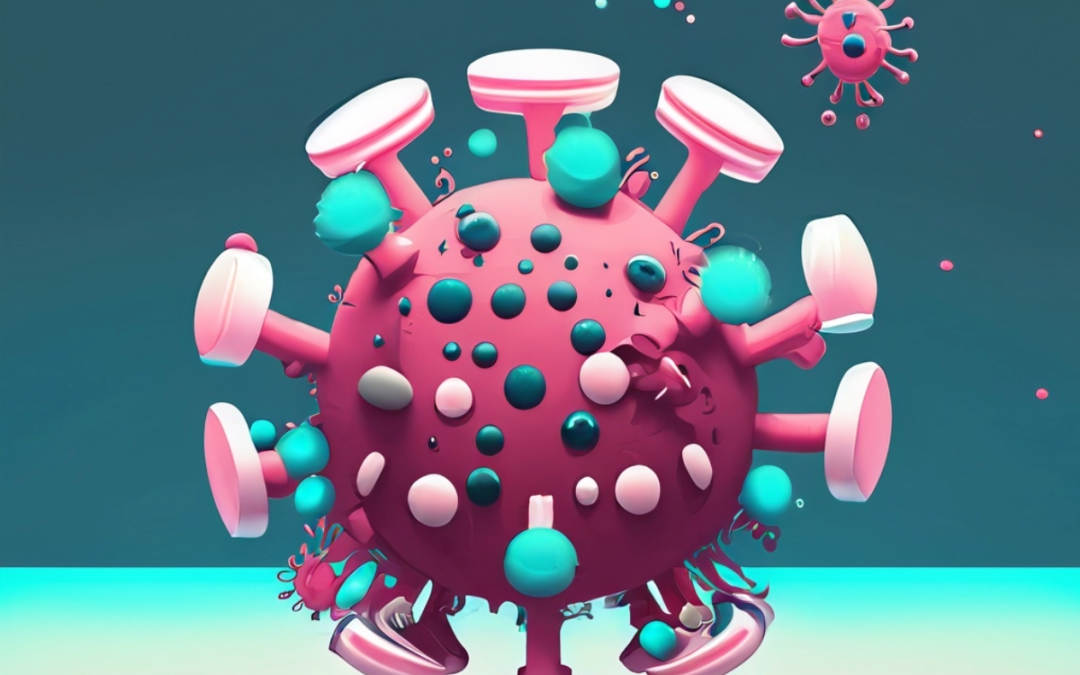 illustration of a virus in neon pastel colors